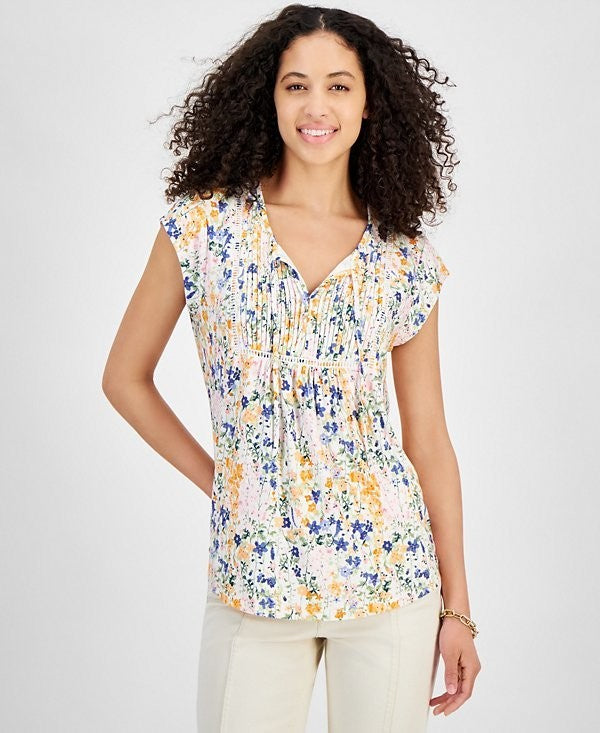 Tommy Hilfiger Women's Garden Printed Pintuck Top SIZE XL $69