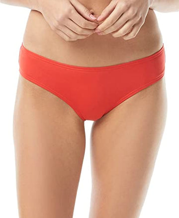 Vince Camuto Shirred Smooth FIT Cheeky Bikini Bottom, Poppy 670, Orange Size L