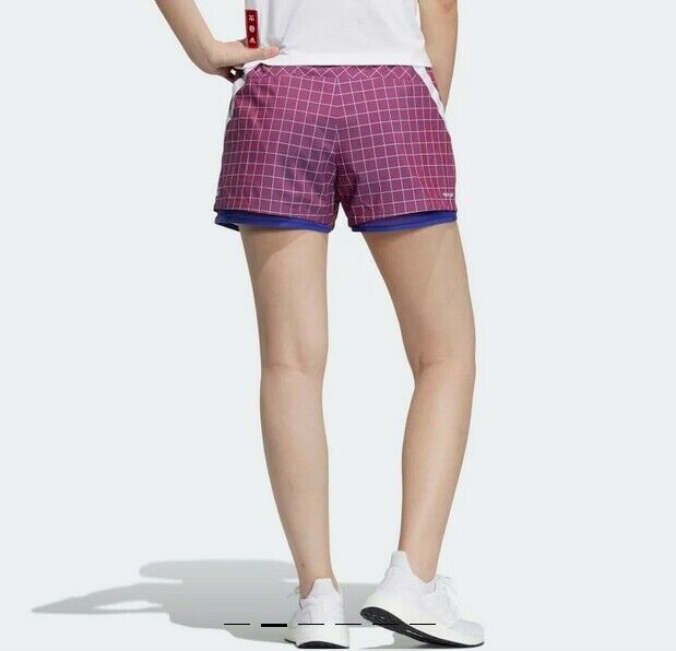 adidas Women's PrimeBlue Plaid Ripstop Shorts Purple Size M MSRP $50