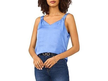 Vince Camuto Ruffle Strap Rumple Tank Top Blue Size L MSRP $49