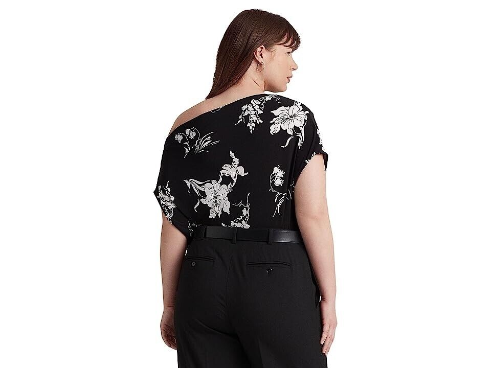 LAUREN Ralph Lauren Plus Size 3X Floral Stretch Jersey Tee Black MSRP $100