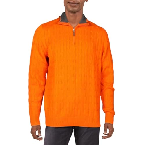 Club Room Mens Cotton 1/4-Zip Pullover Sweater Orange Size L