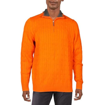 Club Room Mens Cotton 1/4-Zip Pullover Sweater Orange Size L