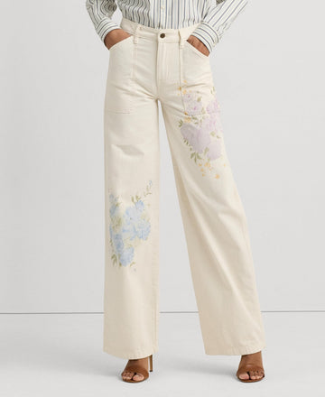 Lauren Ralph Lauren Women's Printed High-Rise Wide Mascarpone Cream Wash Size 16