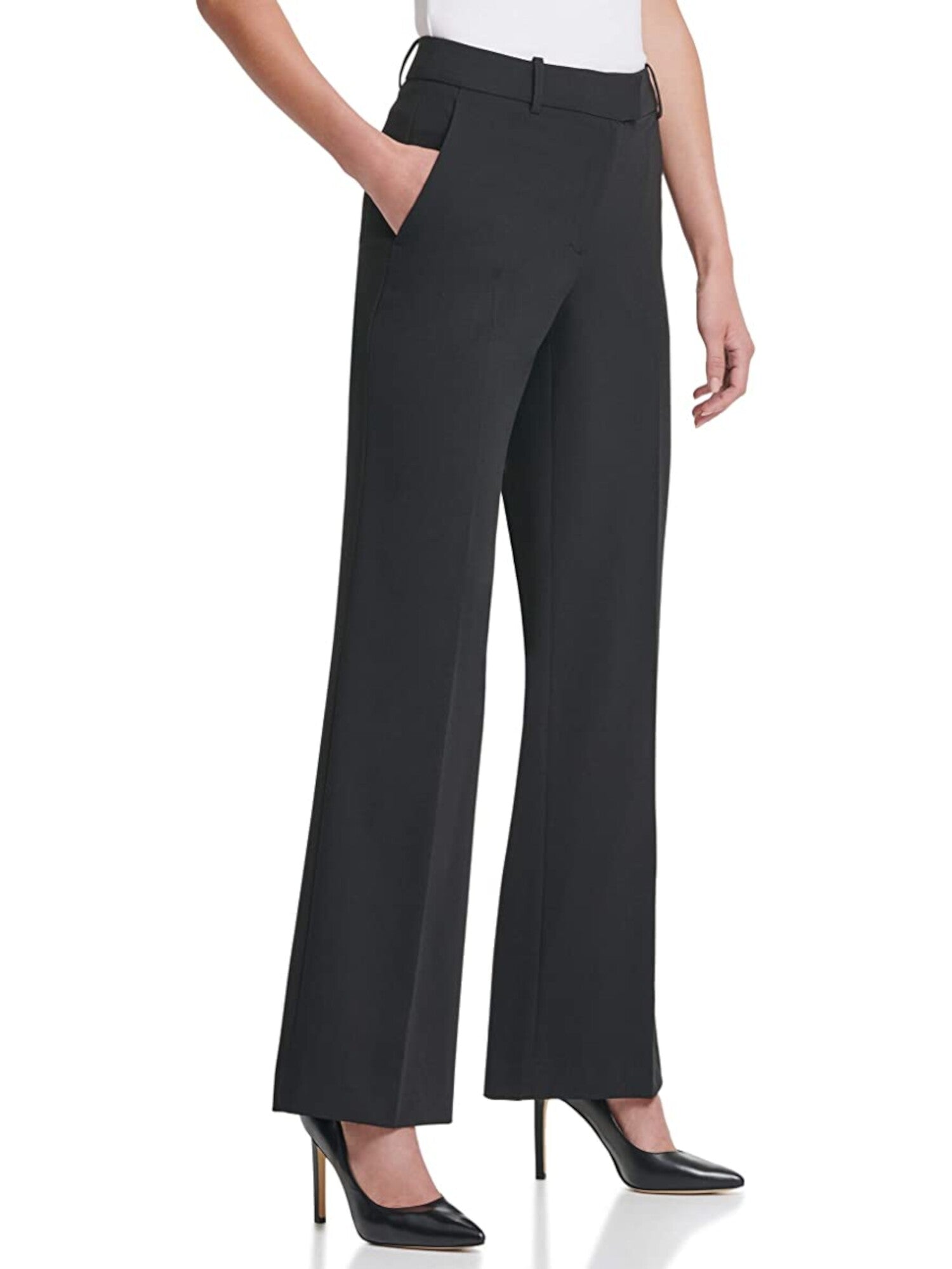 DKNY Womens Black Stretch Zippered Pocket Wide Leg High Waist Pants Size 12 $89