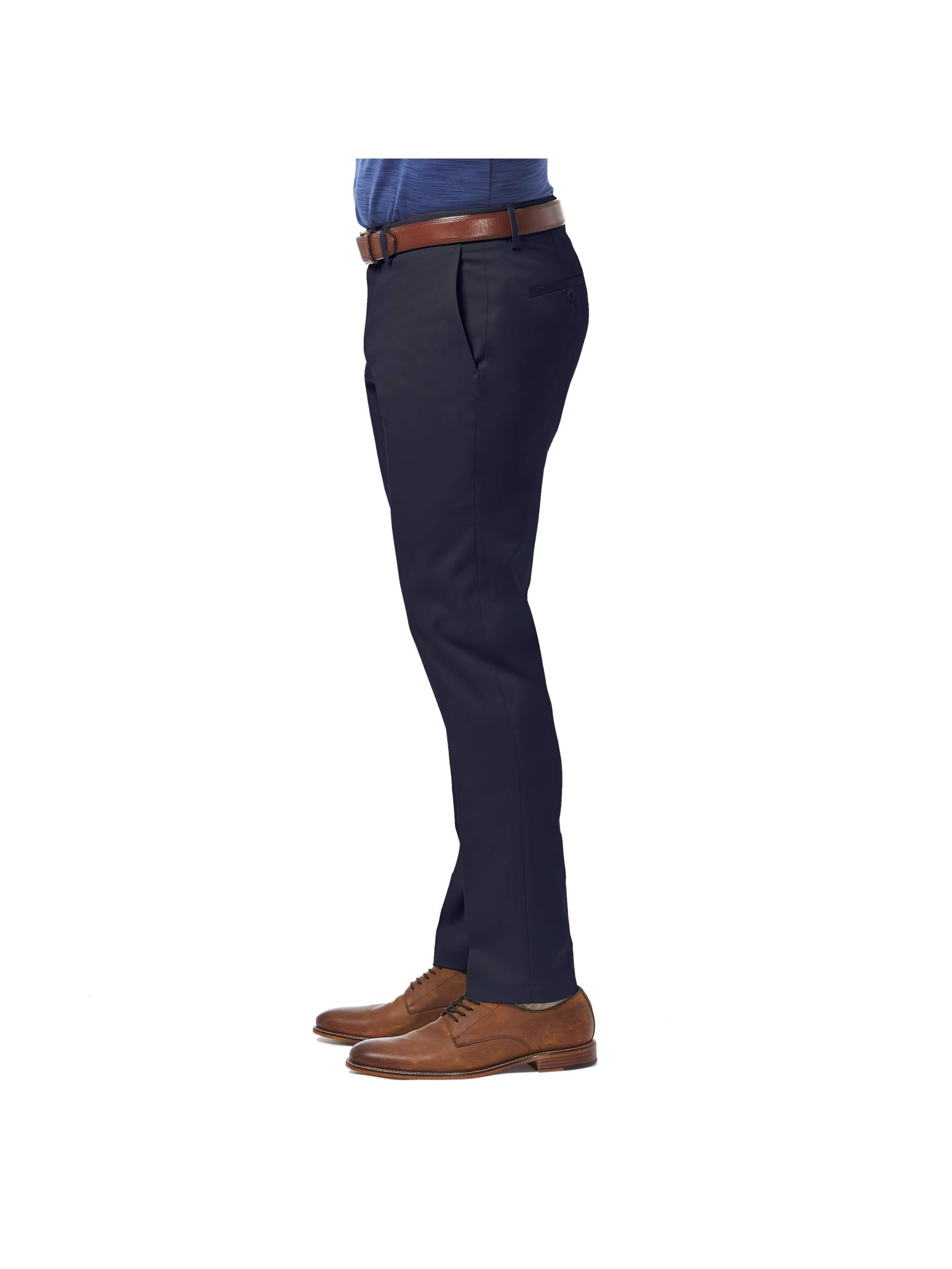 Haggar Men's Premium No Iron Khaki Flat Front Pant Slim Fit Blue Size 33X32