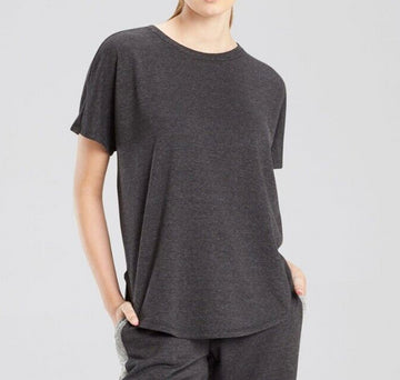 Josie Natori Womens French Terry Split-Back Top Heather Black Size S MSRP $52