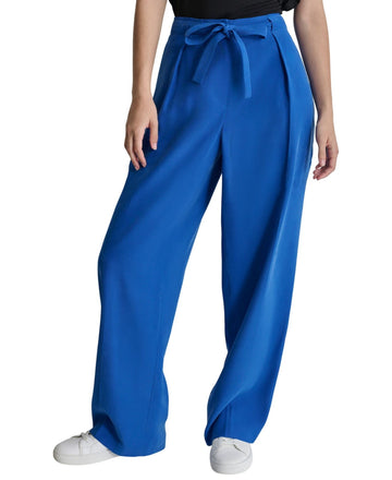 DKNY Womens Twill Tie-Front Pleated Belted Pants Lapis Blue Size 12 MSRP $99
