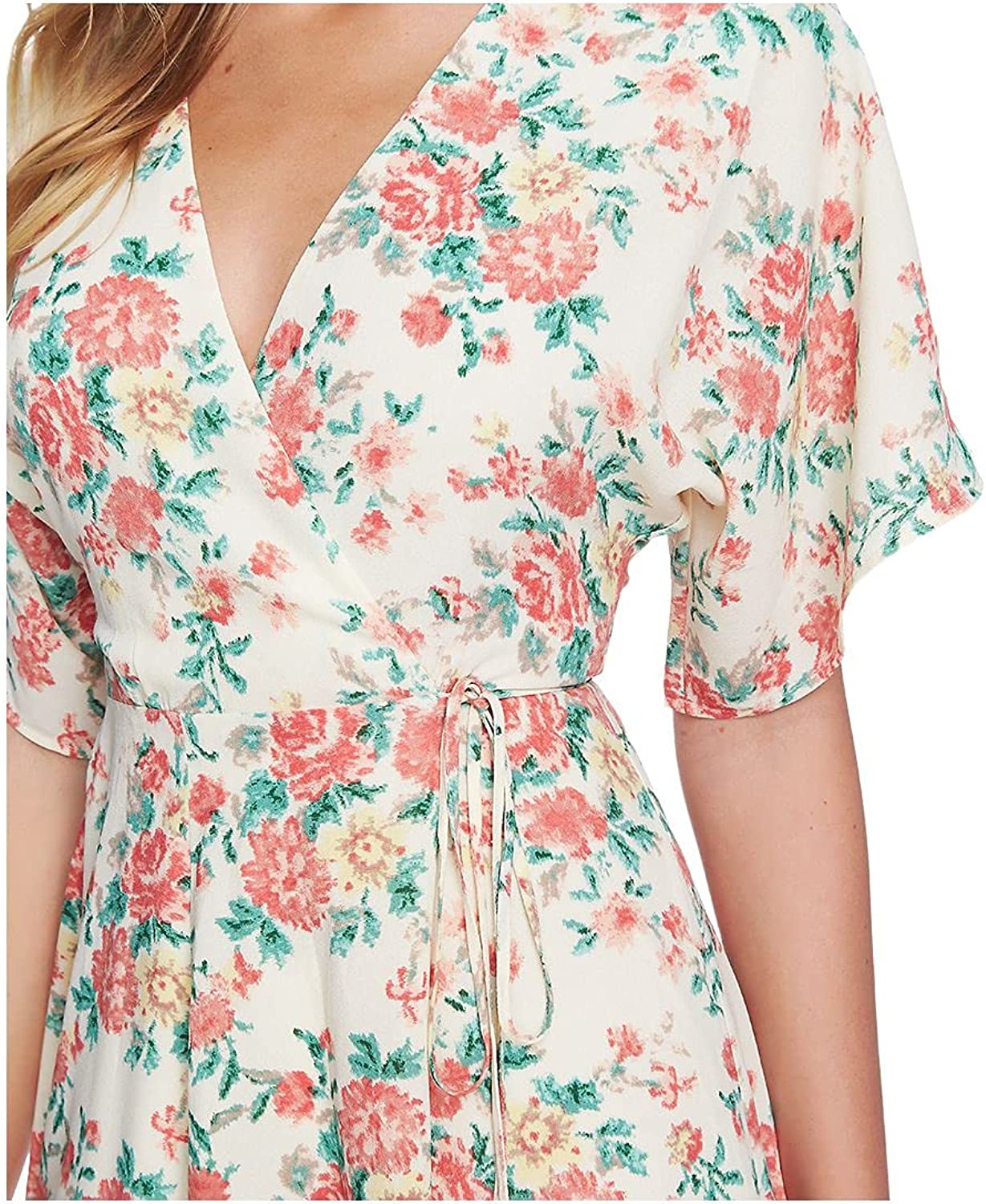 1.STATE Womens Ikat Bouquet Printed Wrap Dress, BRNOVERFLW, Size 2
