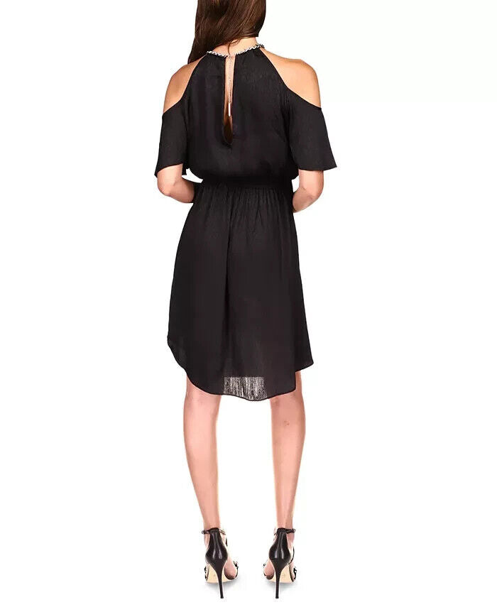 Michael Michael Kors Cold-Shoulder Chain-Neck Dress Black Size L MSRP $140