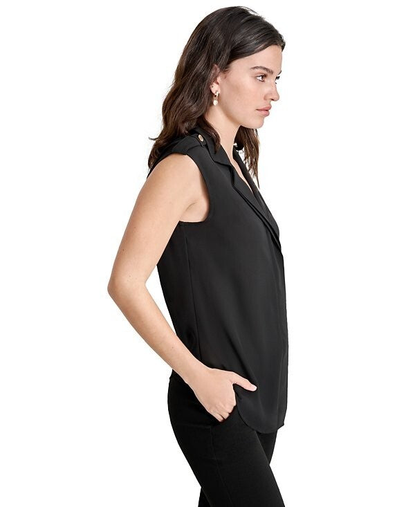DKNY Women's Extended-Shoulder Camp Blouse BLACK Size M MSRP $59