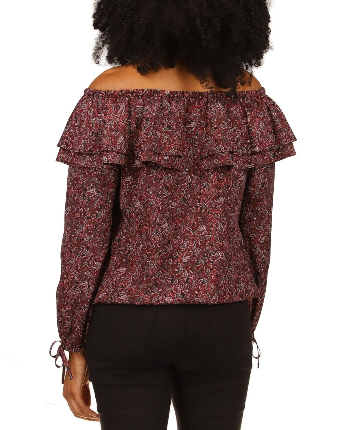 Michael Kors Women's Pop Paisley Off-The-Shoulder Top Burgundy Red Size XS $88