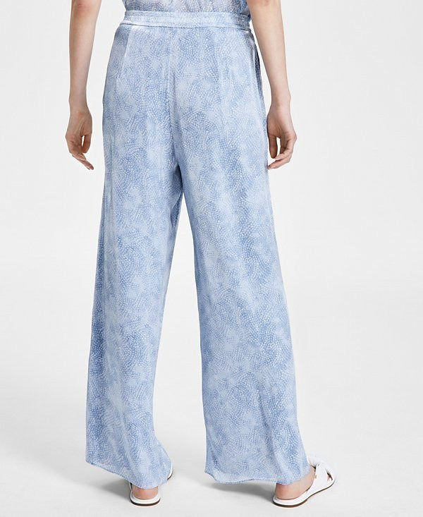 Michael Kors Women's Petal Front-Pleat Wide-Leg Pants Blue Size XL MSRP $135