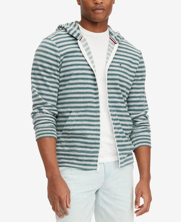 Tommy Hilfiger Men's Stripe French Terry Full Zip Hoodie Green Size M MSRP $90