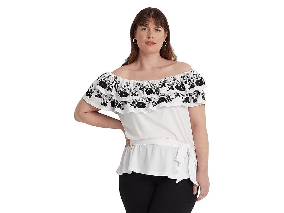 Lauren Ralph Lauren Off-The-Shoulder Top Pep White Plus Size 3X MSRP $145