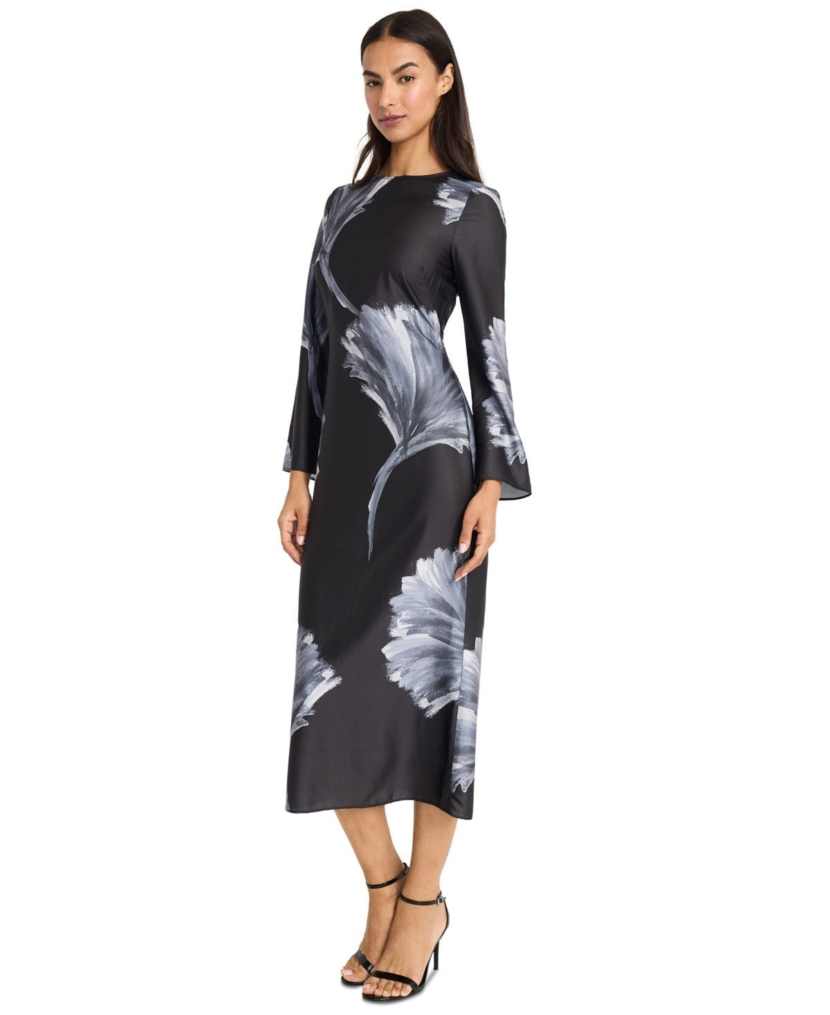 Donna Morgan Women's Printed Cutout-Back Midi Dress Grey Black Size 10 MSRP $148