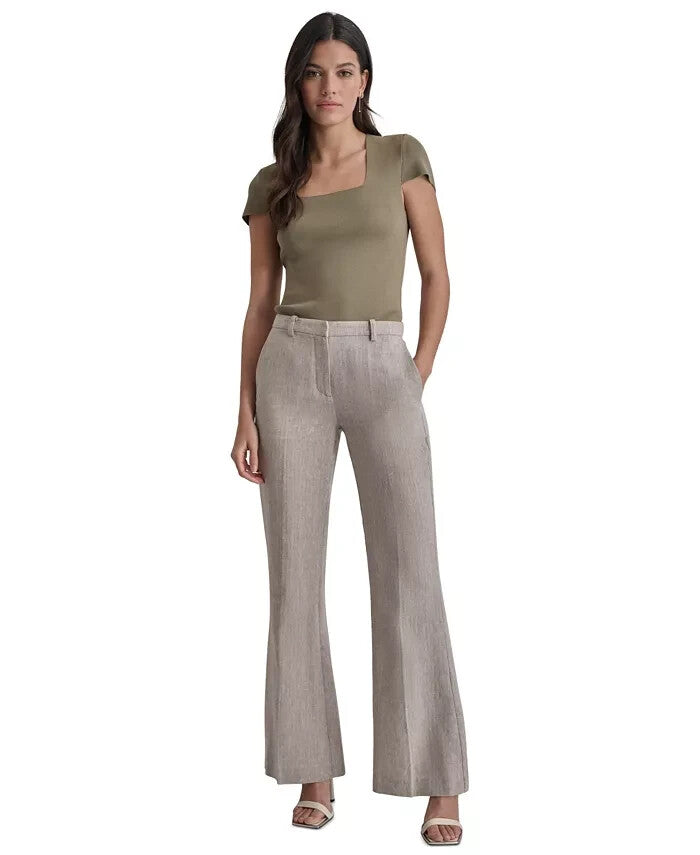 DKNY Womens High-Rise Slim-Fit PANTS Boo LIGHT Fatigw BROWN Size 14 MSRP $99