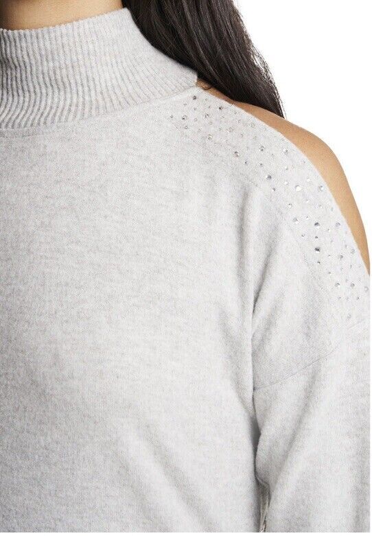 Vince Camuto Womens Cold Shoulder Cozy Top Embellishments Gray Size S MSRP $69