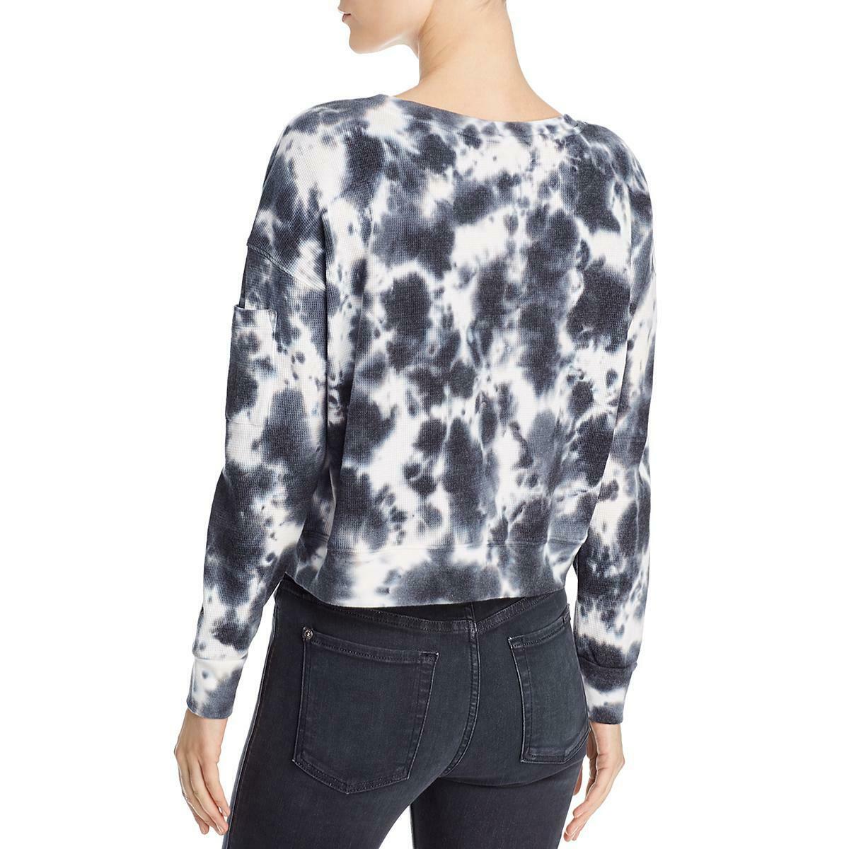 Splendid Womens Tie-Dye Waffle Knit Pullover Crop Top Shirt Black Size XL $88