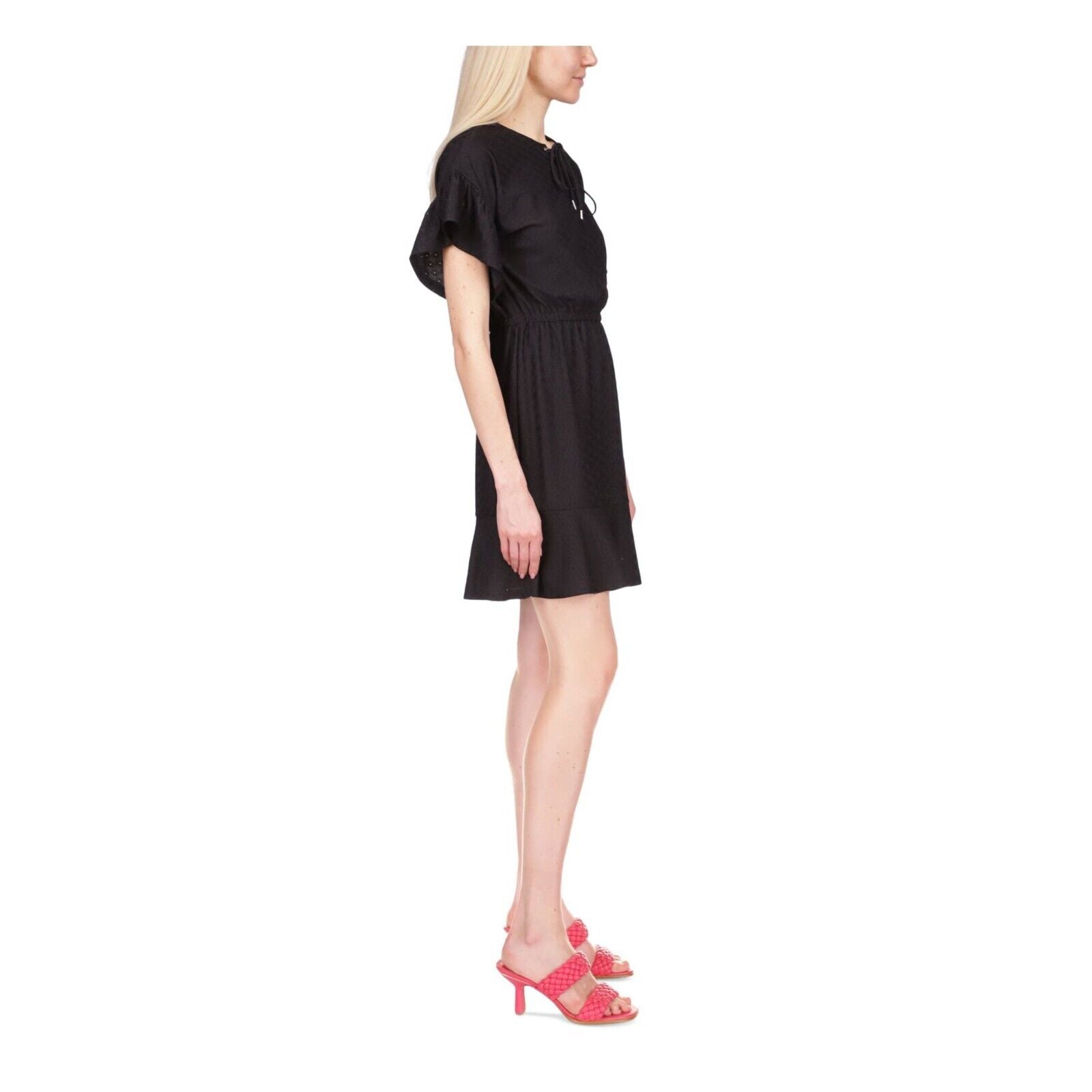 Michael Kors Lace-Up Ruffled Mini Dress Black Size XS MSRP $140