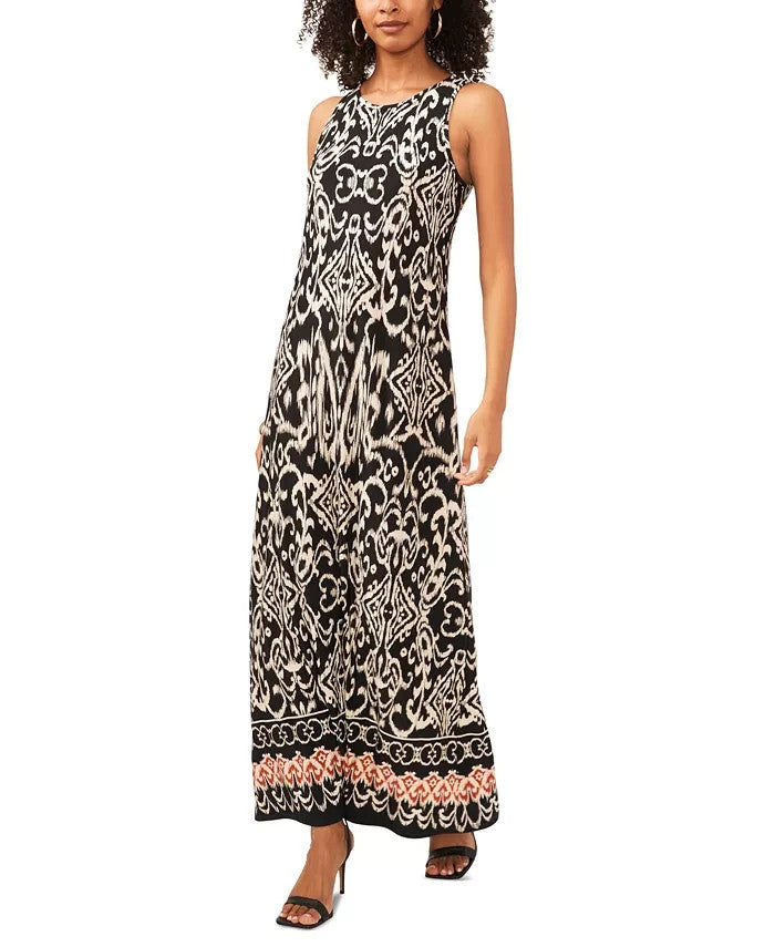 Vince Camuto Womens Sleeveless Printed Max Dress Rich Black Size XS