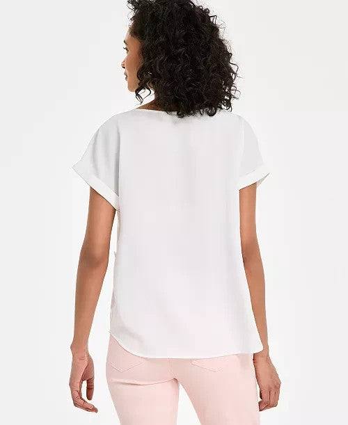 Jones New York Women's Short-Sleeve Button-Detail Top Cream Size M MSRP $70