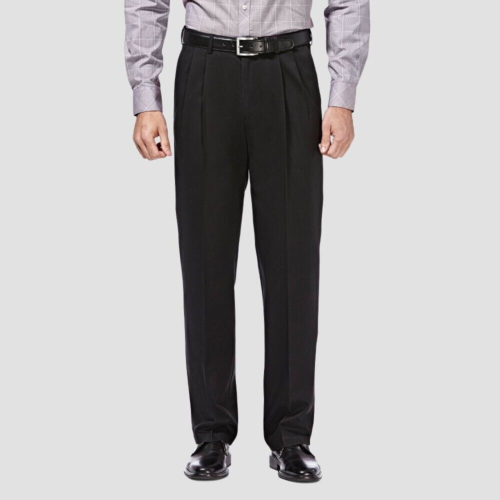 Haggar Men Premium No-Iron Classic-fit Expandable-Waist Black Size 36W x 34L $70