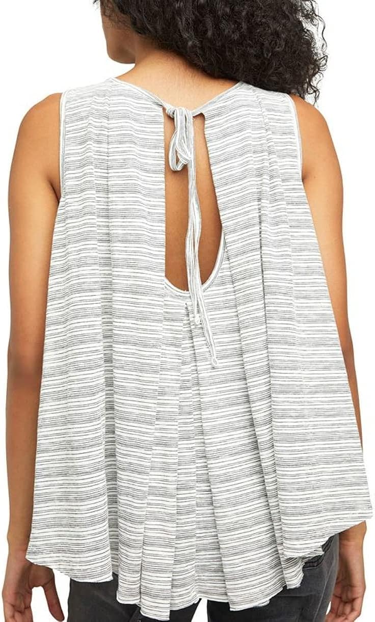 Free People Turn It Up Tank, Ivory/Blue Combo, X-Large