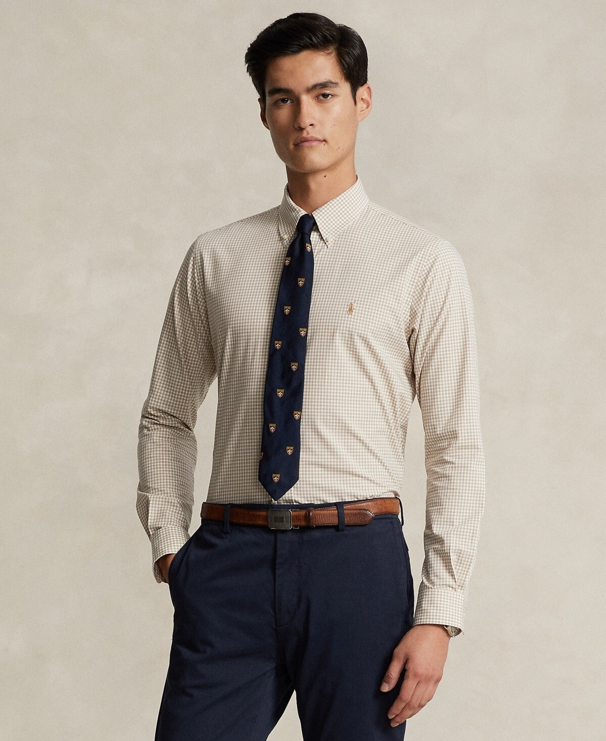 Polo Ralph Lauren Mens Slim-Fit Gingham Stretch Brown Size XS MSRP $125