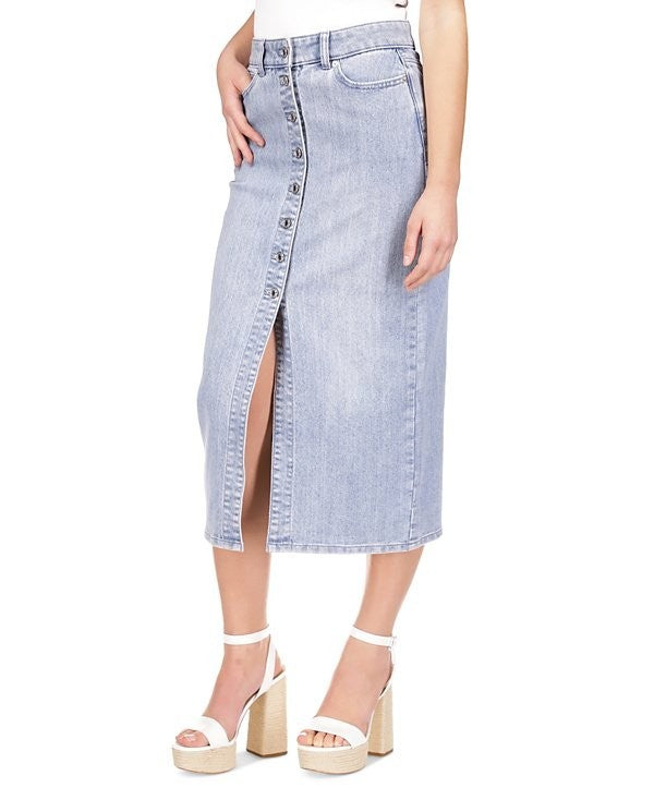 Michael Kors Women's Button-Front Denim Midi Skirt Blue Size 14 MSRP $145