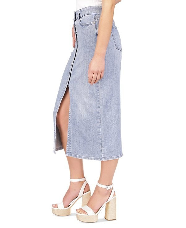 Michael Kors Women's Button-Front Denim Midi Skirt Blue Size 14 MSRP $145
