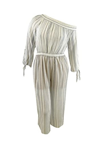 Michael Michael Kors Striped One-Shoulder Jumpsuit (Size L, Ivory Chambrey)