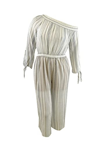 Michael Kors Women Striped One-Shoulder Jumpsuit (Size L, Chambrey Ivory)
