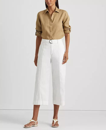 LAUREN RALPH LAUREN Micro-Sanded Twill Belted Wide-Leg Pants White Size 12 $145
