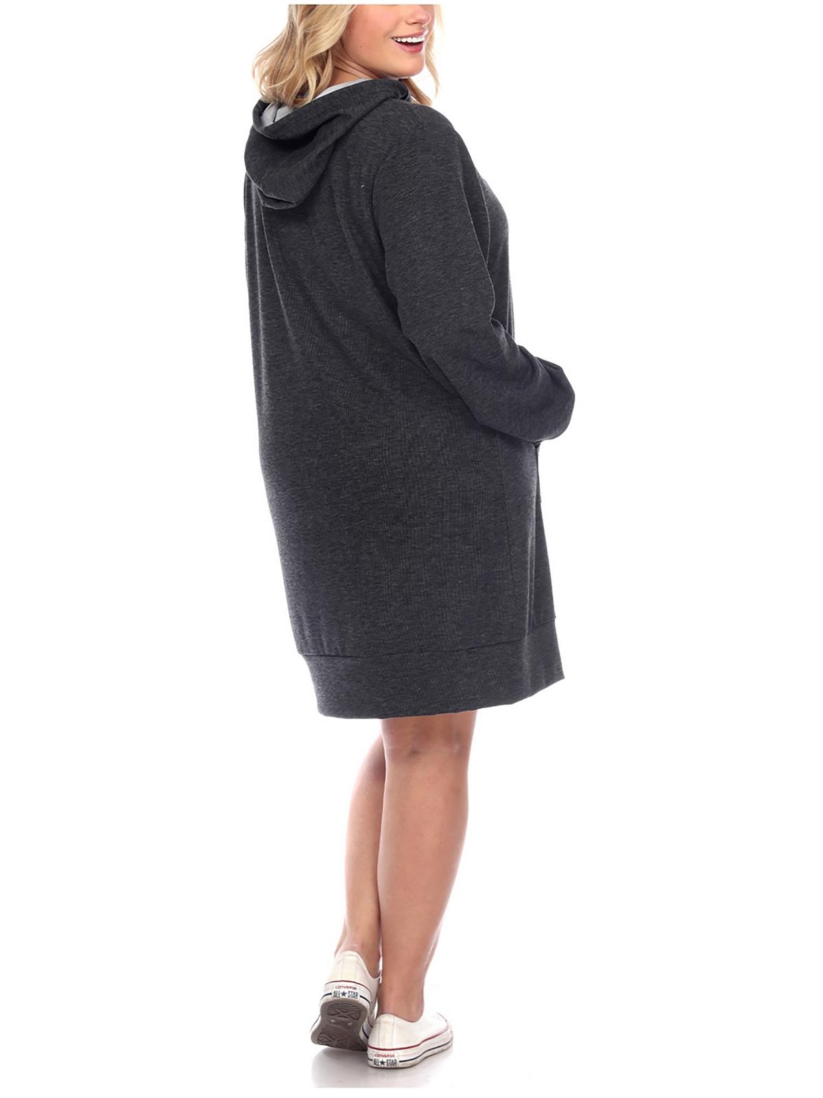 White Mark Hooded Pullover Kangaroo Fleeced Sweatshirt Dress Plus Size 1X Gray