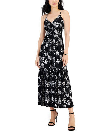 Michael Kors Petite Botanical Printed Maxi Dress Black Size PM MSRP $165