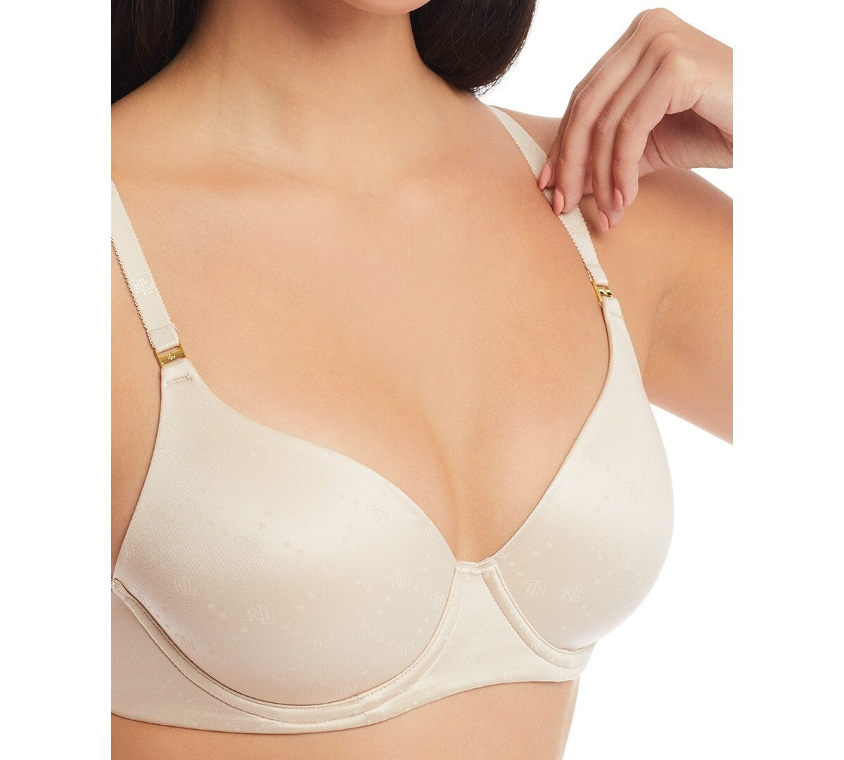 Lauren Ralph Lauren Repeat-Logo T-shirt Bra 4L0016 Cream Beige Size 34A MSRP $58