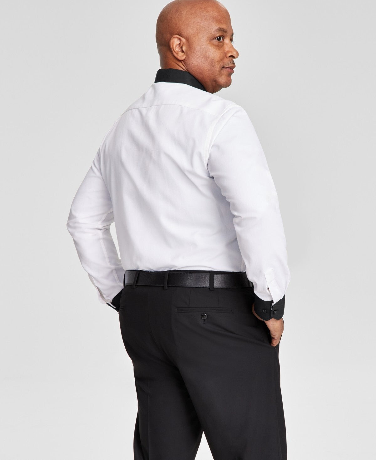 Tayion Men's Slim-Fit Black Trim Solid Dress Shirt White Size 17/17.5 x 36/37