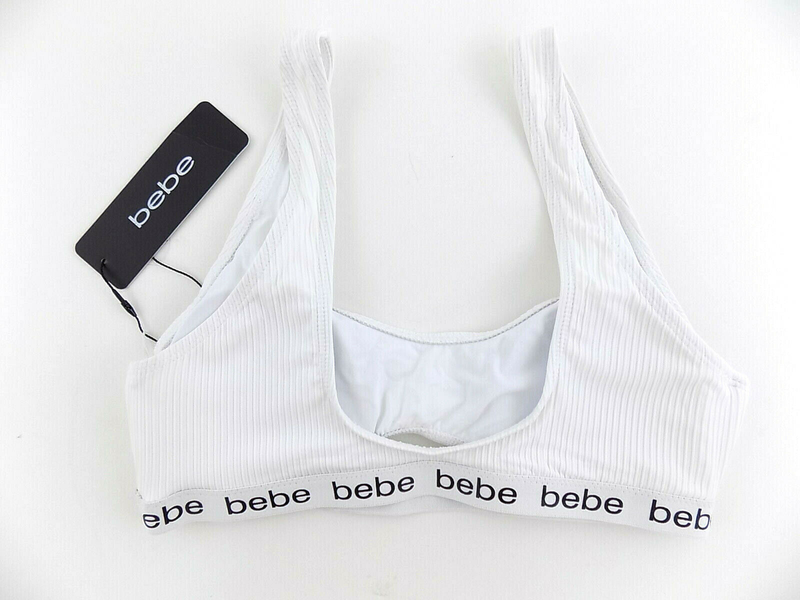 bebe Womens White Ribbed Bikini top Size S MSRP $25