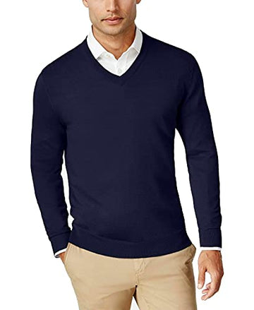 Club Room Mens Wool Blend V-Neck Sweater Blue Size L