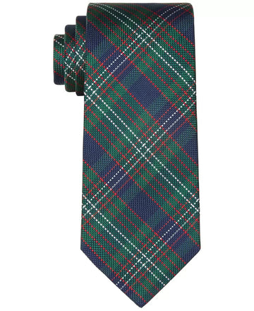 TOMMY HILFIGER Men's Lux Tartan Tie Green Blue MSRP $70