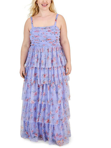 City Studio Womens Plus Full Length Floral Print Maxi Dress Purple Size 14W