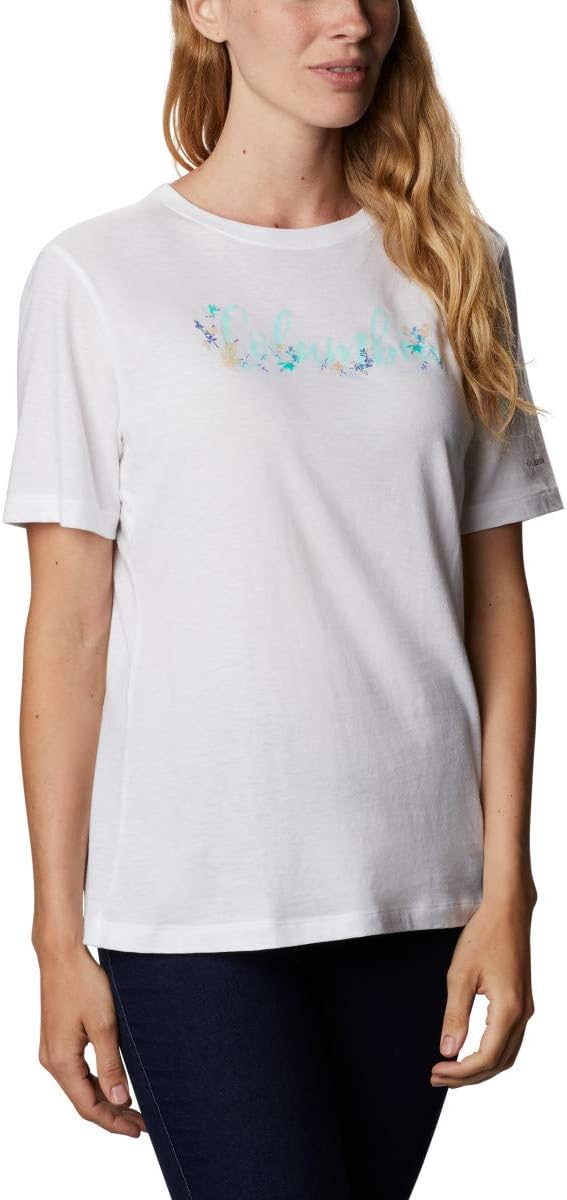 Columbia Women's Bluebird Day Relaxed Crew Neck, White/Wind Floral, 3X Plus