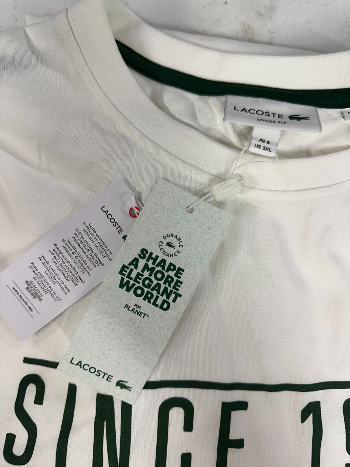 LACOSTE Men's White 100% Cotton Tee Size 3XL MSRP $80