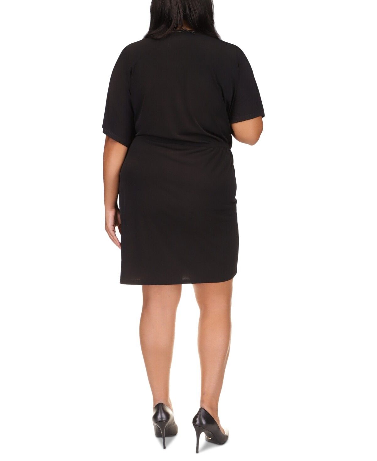 Michael Kors Plus Size 3X Short-Sleeve Faux-Wrap Dress Black MSRP $150