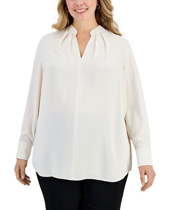 Anne Klein Plus Size 3X Pleated Blouse, IVORY CREAM, $99