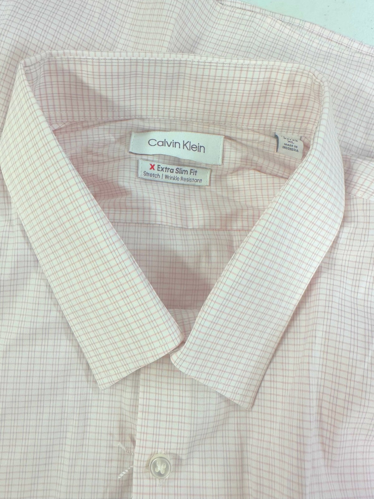 Calvin Klein Men's X Extra Slim Fit Dress Shirt White Pink Size 17/17.5-32/33