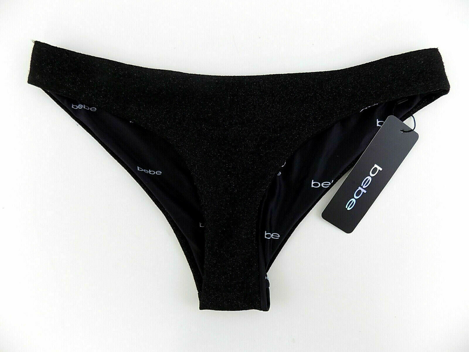 bebe Womens Black Metalic Bikini Swim Bottom Size XL MSRP $25