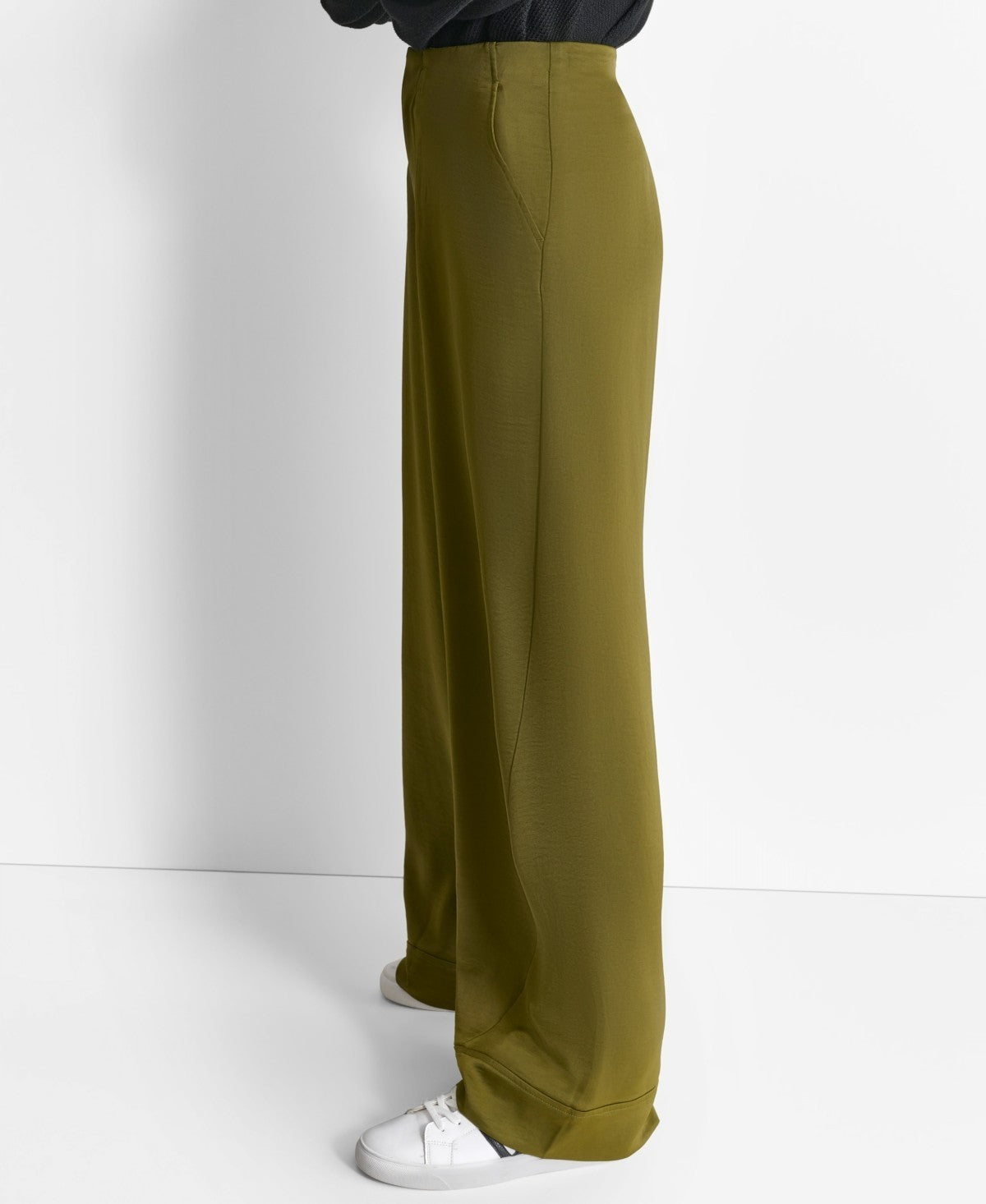 DKNY Glazed High Rise Seamed-Cuff Wide-Leg Pants Olive Green Size 2 MSRP $99