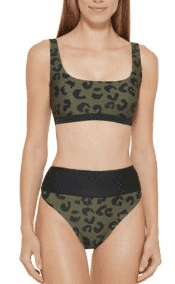 Dkny Women's Printed High Waist Bikini Bottom Swimsuit Green Size L